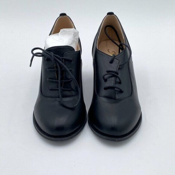 Black Women's Lace-Up Oxfords Almond Toe Chunky Heel Casual Shoes - Picture 3 of 6
